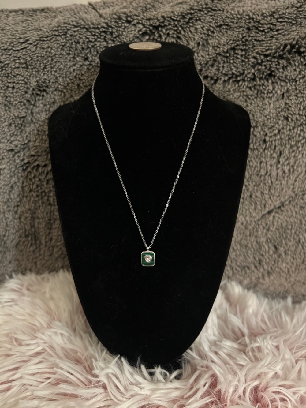 925 Sterling Silver Malachite CZ Heart Pendant Necklace - 16-18 inches NEW - Picture 3 of 9